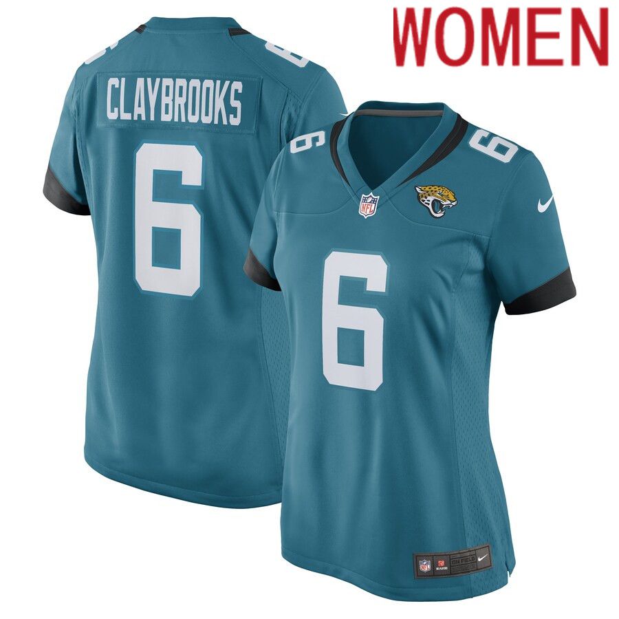 Women Jacksonville Jaguars 6 Chris Claybrooks Nike Teal Game Player NFL Jersey